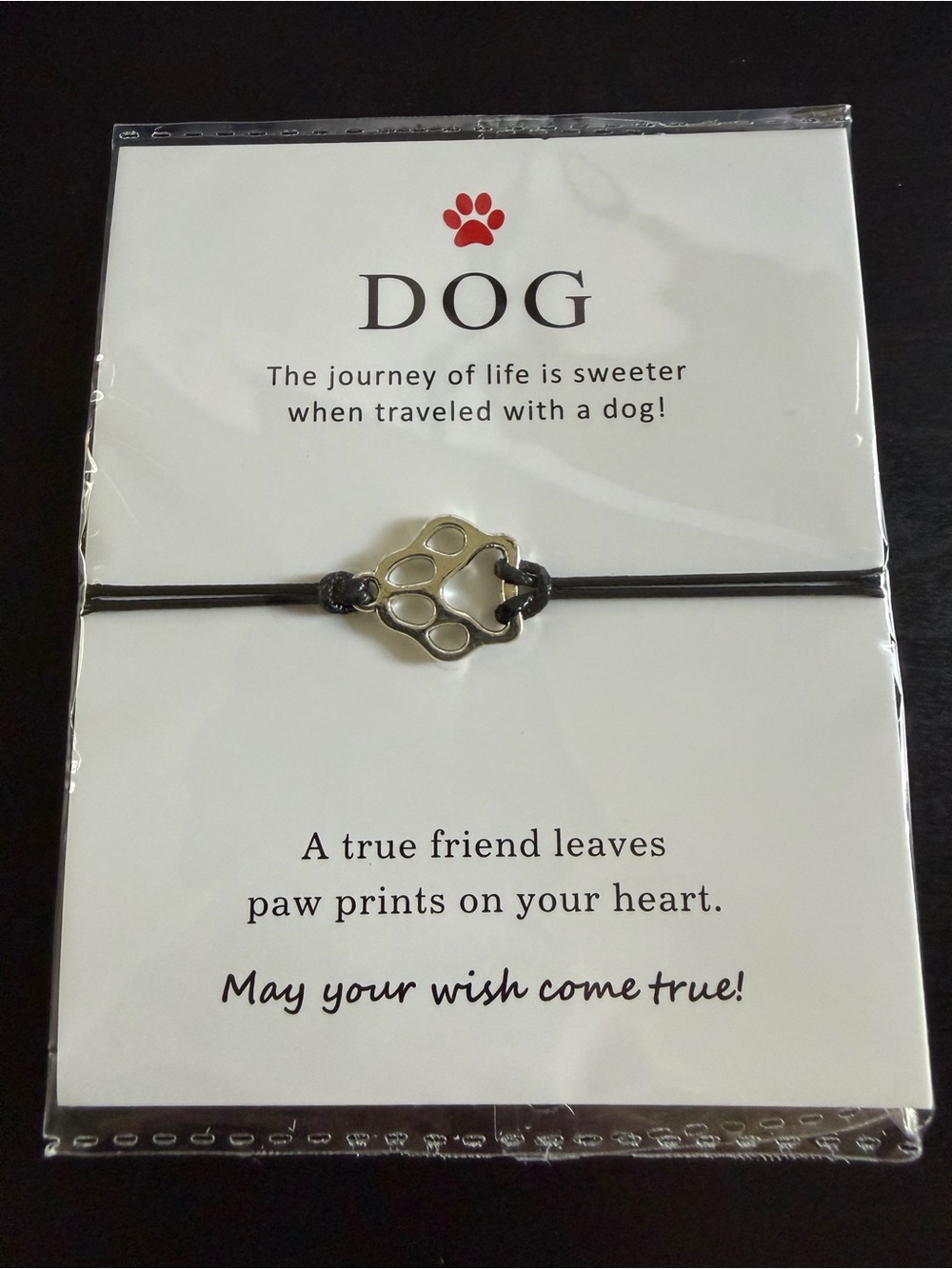Paw Print Bracelet - Black Cord with Silver Charm